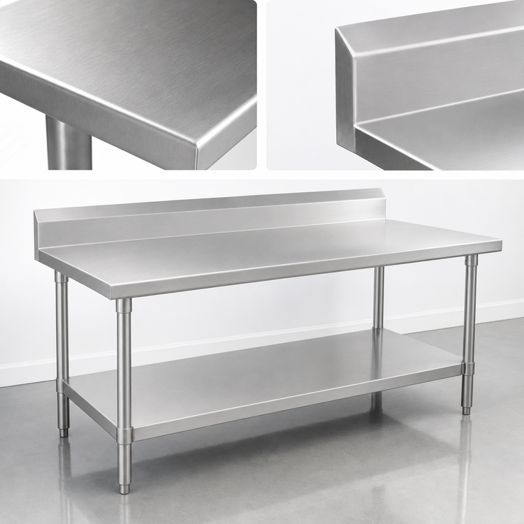 Product image #3 for John Boos Stallion 120-Inch x 36-Inch 16-Gauge 300-Series Stainless Steel Work Table with 5-Inch Backsplash