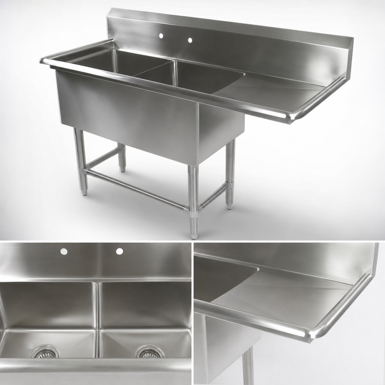 Product image #3 for John Boos Pro-Bowl 2-Compartment Stainless Steel Sink with Right Drainboard, 54-3/16" x 25-1/2"
