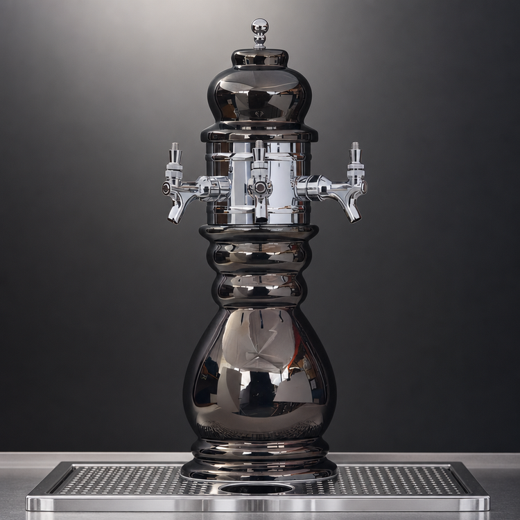 Product image #3 for Glastender Black Forest 3-Faucet Air-Cooled Countertop Draft Dispensing Tower with Mirror Finish Drain Pan