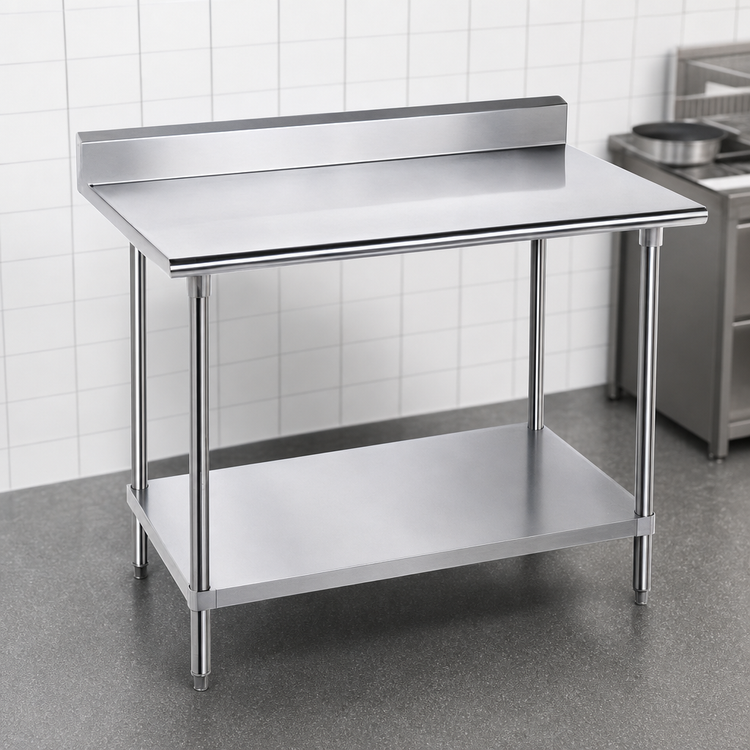 Product image #3 for Advance Tabco 48" x 36" Stainless Steel Work Table with 5" Backsplash and Adjustable Undershelf