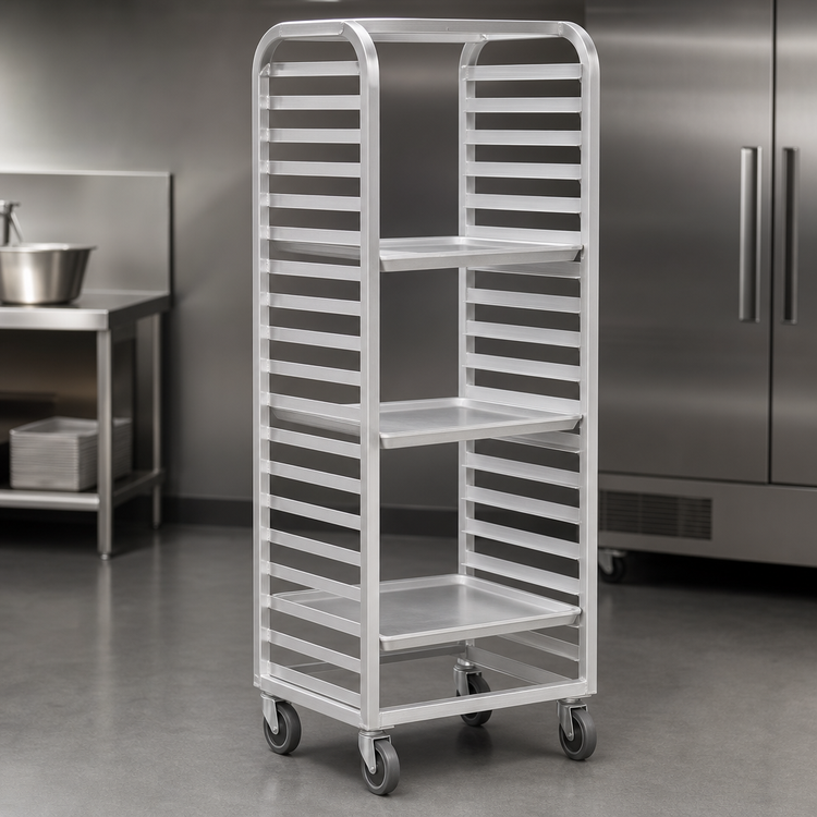 Product image #3 for Channel Manufacturing Standard Heavy-Duty All-Welded Aluminum Side-Load Bun Pan Rack, 27-Pan Capacity, 5-Inch Casters
