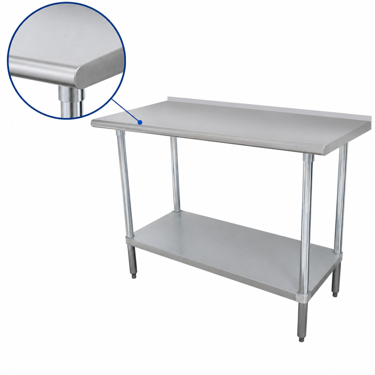 Product image #3 for Advance Tabco 144" x 36" 16-Gauge 430 Stainless Steel Work Table with 1-1/2" Rear Up-Turn and Adjustable Undershelf