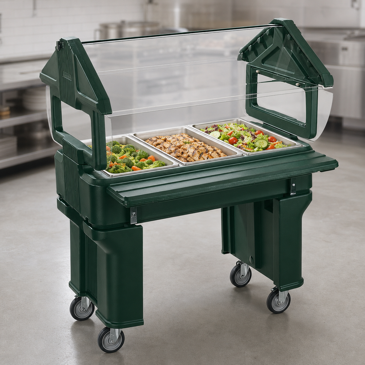 Product image #4 for SixStar Portable 4 Ft Food Bar with Legs, 3-Pan Capacity, Forest Green