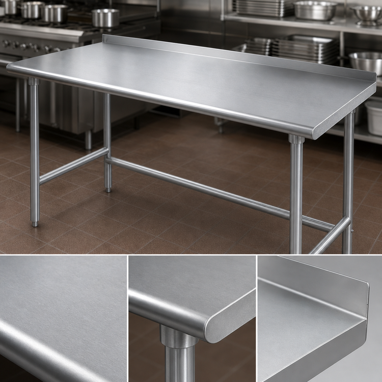 Product image #3 for Advance Tabco TFLG-3610 120-Inch x 36-Inch 14-Gauge 304 Stainless Steel Work Table with 1-1/2-Inch Rear Up-Turn and Galvanized Open Base
