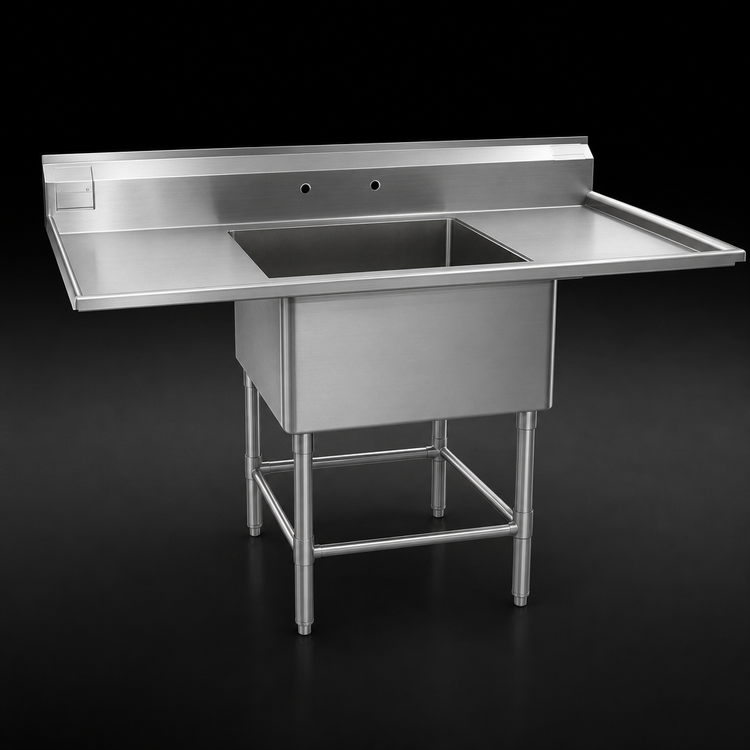 Product image #3 for Spec-Master FN Series One-Compartment Stainless Steel Commercial Sink with Dual 36-Inch Drainboards, 92-Inch W x 27-Inch D