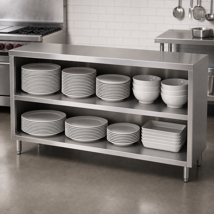 Product image #3 for John Boos Heavy-Duty Open-Front Dish Storage Cabinet with Mid Shelf, 60 x 15 x 35 Inches, Stainless Steel