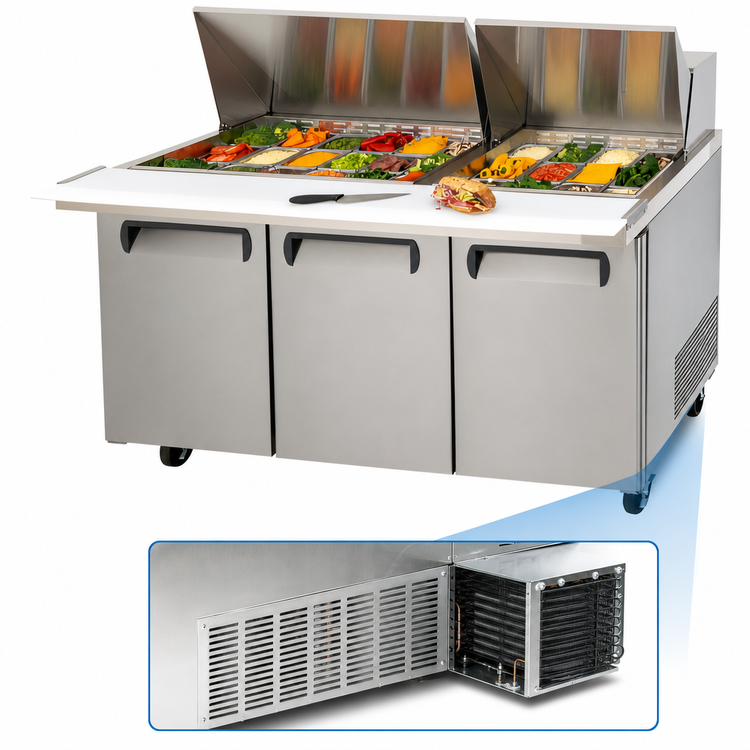 Product image #3 for Migali Competitor Series® 72.7-Inch 3-Section Big Top Sandwich Prep Table, 30-Pan, Rear-Mount Self-Contained Refrigeration