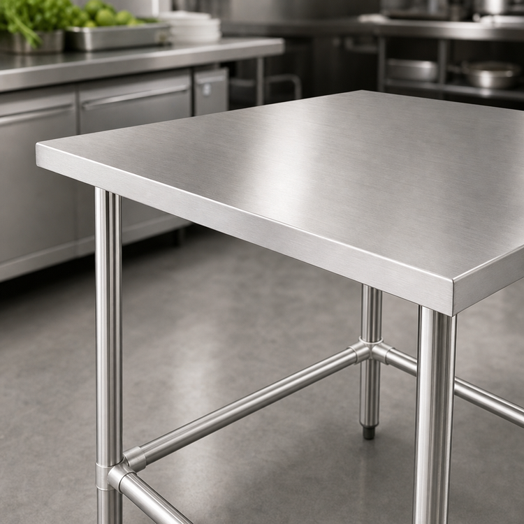 Product image #3 for Steel Works Stainless 30-Inch Square 18-Gauge 304 Stainless Steel Open Base Corner Work Table