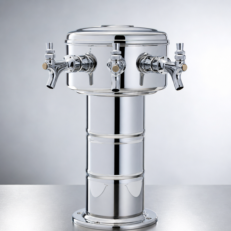 Product image #3 for Glastender Mini Mushroom 3-Faucet Draft Dispensing Tower, Mirror Finish, Glycol Cooled