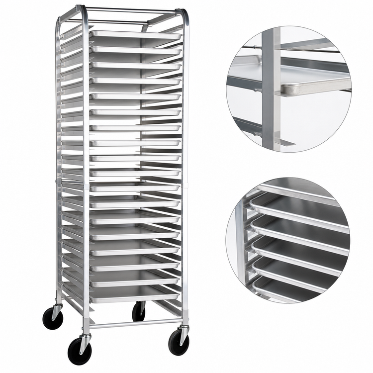Product image #3 for Mobile Full-Height Aluminum Sheet Pan Rack, End Loading, 20-Pan Capacity
