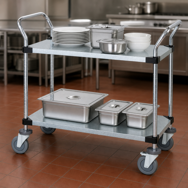 Product image #3 for Quantum Heavy-Duty Utility Cart with 2 Solid Galvanized Shelves, 42 x 18 Inches