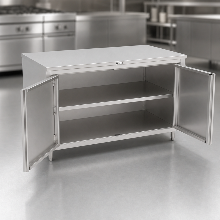 Product image #3 for John Boos 36 Inch x 24 Inch Enclosed Stainless Steel Flat-Top Work Table with Cabinet Base and Hinged Doors
