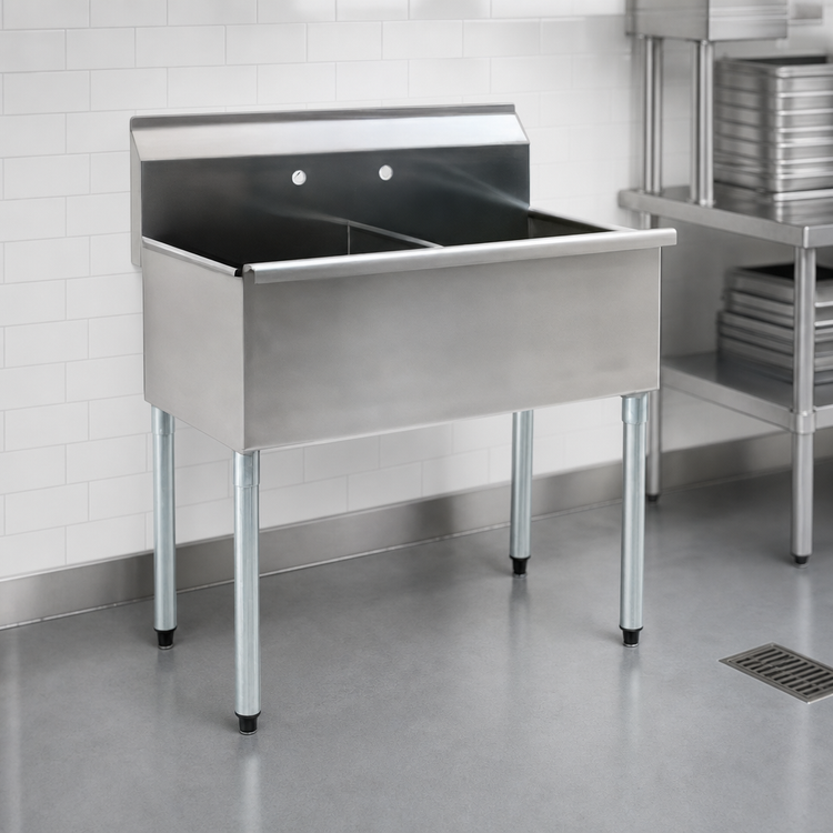 Product image #3 for Eagle Group 49-3/8 Inch Wide Two-Compartment Utility Sink with 24 x 24 Inch Bowls, 16-Gauge 430 Stainless Steel
