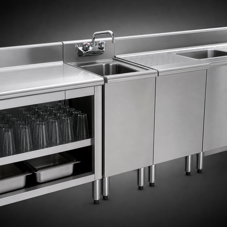 Product image #3 for 1800 Series Freestanding Side-To-Side Modular Add-On Underbar Hand Sink with Faucet and Basket Drain