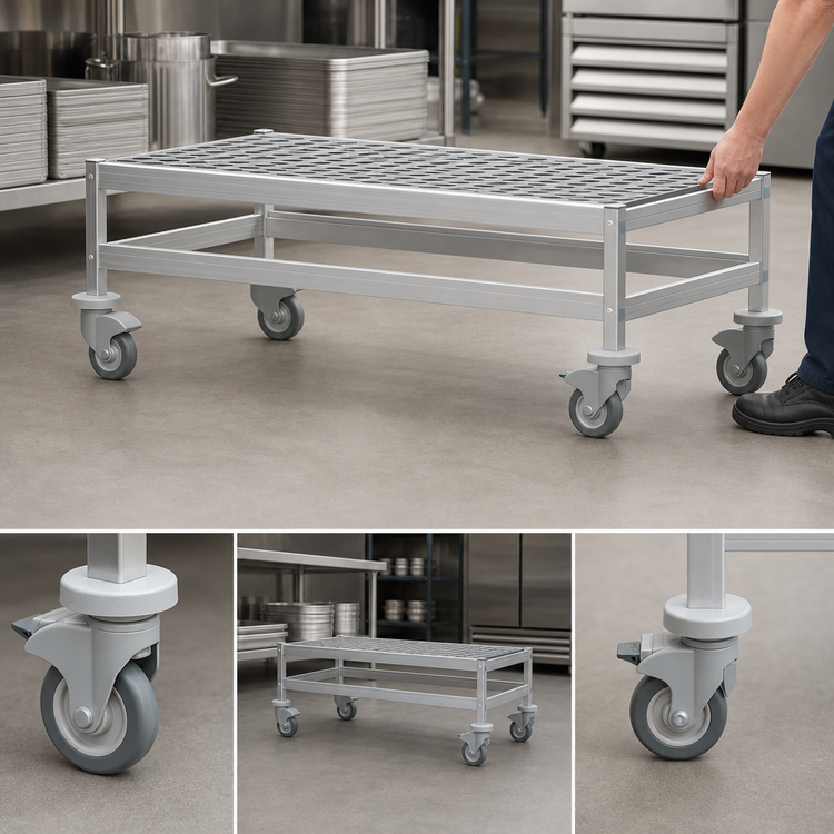 Product image #3 for Fermostock Mobile Aluminum Dunnage Rack with Casters, 35-Inch W x 14-Inch D x 17-Inch H, 800 lb. Per Shelf Capacity