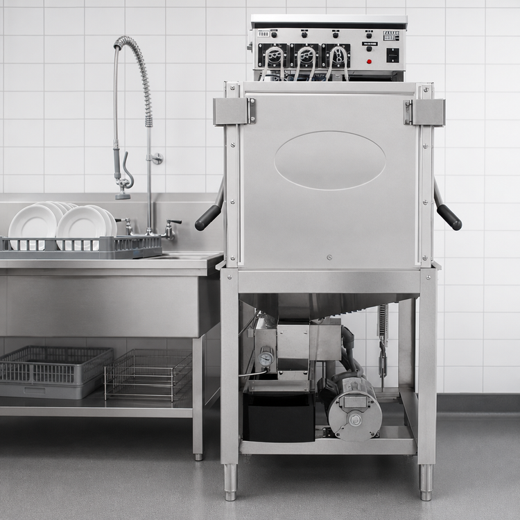 Product image #3 for CMA Dishmachines Energy Mizer EST-AH-EXT Straight-Thru Single Rack Door-Type Dishwasher, Low-Temperature Chemical Sanitizing, 40 Racks/Hour