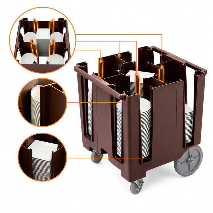 Product image #4 for Cambro Versa Dark Brown 5-Column Dish Caddy for Up to 9-1/2-Inch Round or 8-Inch Square Plates