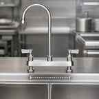 Thumbnail image #3 for Fisher 57789 Deck-Mount Manual Faucet, 8-Inch Centers, 12-Inch Swivel/Rigid Gooseneck Spout, Lever Handles, Stainless Steel