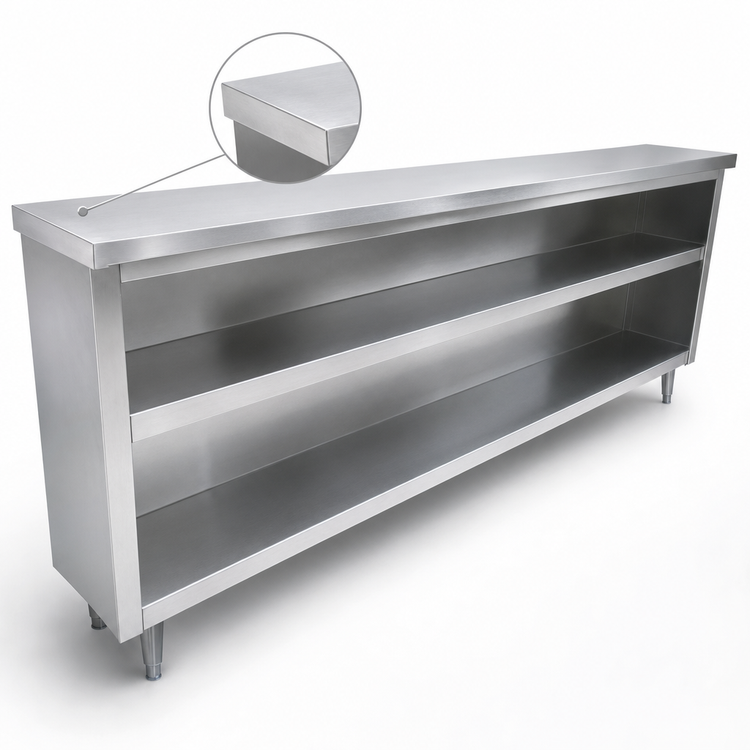 Product image #3 for Advance Tabco Stainless Steel Dish Cabinet with Open Base and Mid-Shelf, 96-Inch W x 15-Inch D