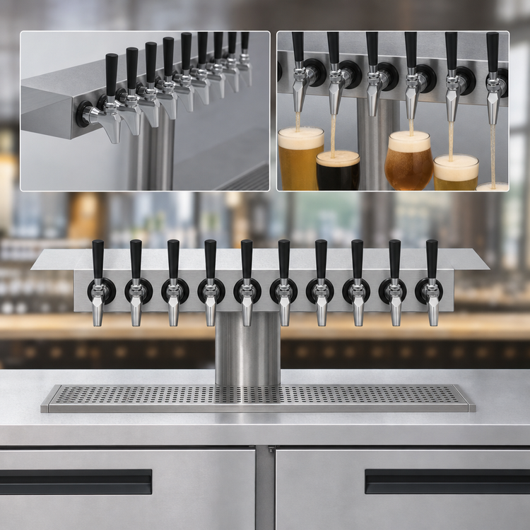 Product image #3 for Krowne 30-Inch Undercounter 10-Faucet Glycol-Cooled Beer Tower, Brushed Stainless Steel
