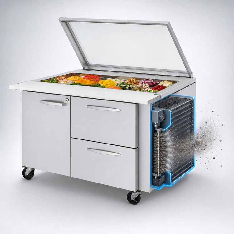 Product image #4 for Turbo Air PRO Series Mega Top Sandwich/Salad Prep Table with Glass Lid, 48.25-Inch, 15 Cu. Ft., 2-Section, 18-Pan, 2 Drawers, 1 Door