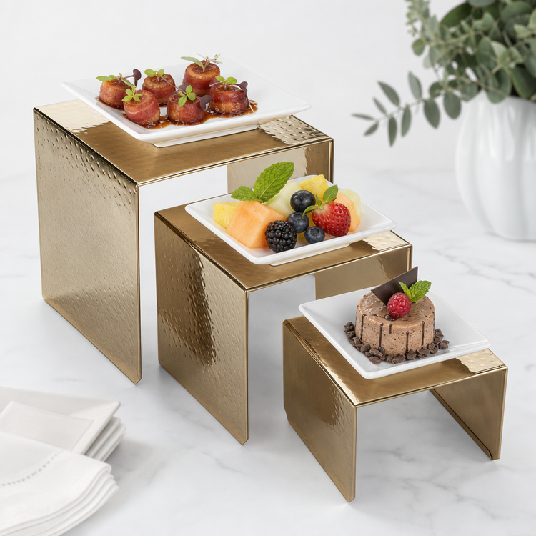 Product image #3 for American Metalcraft Hammered Gold Stainless Steel 3-Piece Square Buffet Riser Set