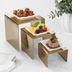 Thumbnail image #3 for American Metalcraft Hammered Gold Stainless Steel 3-Piece Square Buffet Riser Set