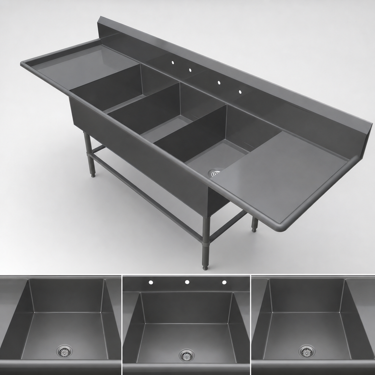 Product image #3 for John Boos Pro-Bowl 3-Compartment Sink with Dual 24-Inch Drainboards, 24 x 24 x 14-Inch Bowls