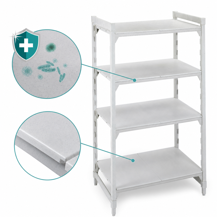 Product image #4 for Cambro Camshelving Premium 4-Shelf Solid Stationary Polymer Shelving Starter Unit, 18 x 60 x 64 Inches, Speckled Gray