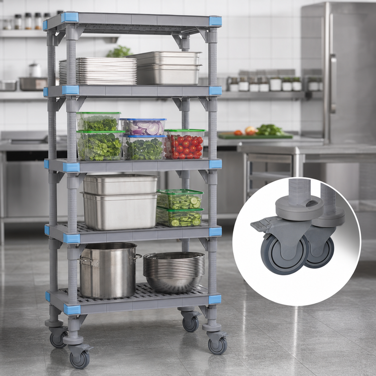 Product image #3 for Millenia Mobile Starter Polymer Shelving Unit with 5 Shelves, 24 x 18 x 62 Inches, Gray