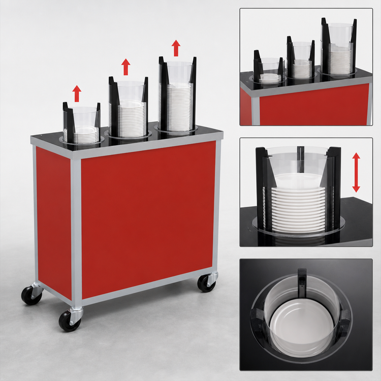 Product image #3 for Atlas Metal MEPD3-7-1/4 Mobile Enclosed 3-Tube Plate Dispenser