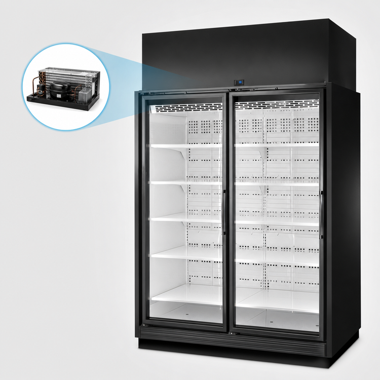 Product image #3 for True 2-Door Medium Temp Self-Contained Glass Door Merchandiser, Black Exterior/White Interior