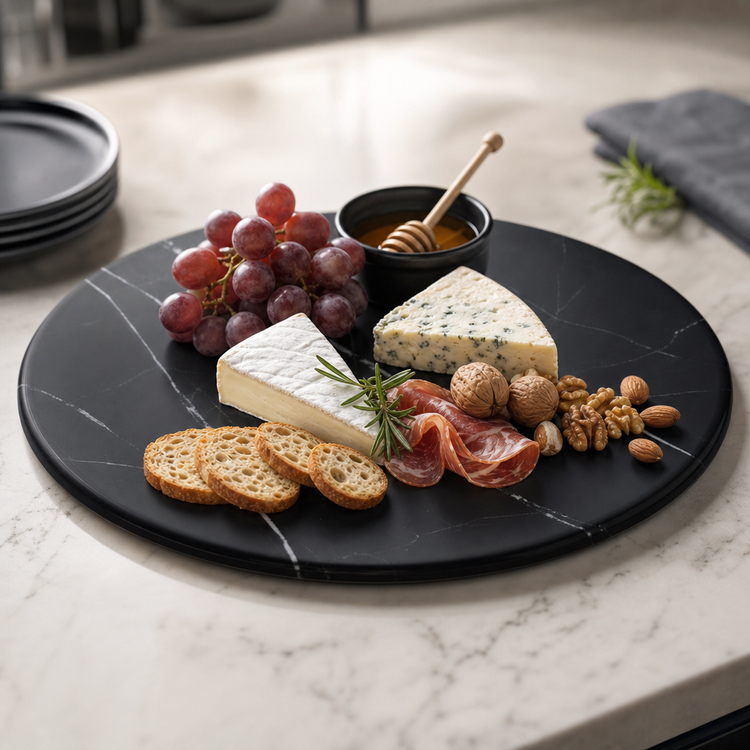 Product image #3 for 17-1/4 Inch Round Melamine Serving Board, Black Marble Pattern