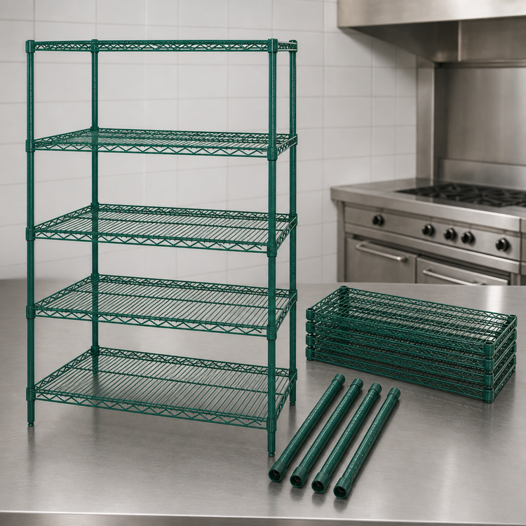 Product image #3 for Quantum 72"W x 30"D x 54"H 5-Shelf Stationary Wire Shelving Starter Kit, Green Epoxy Antimicrobial