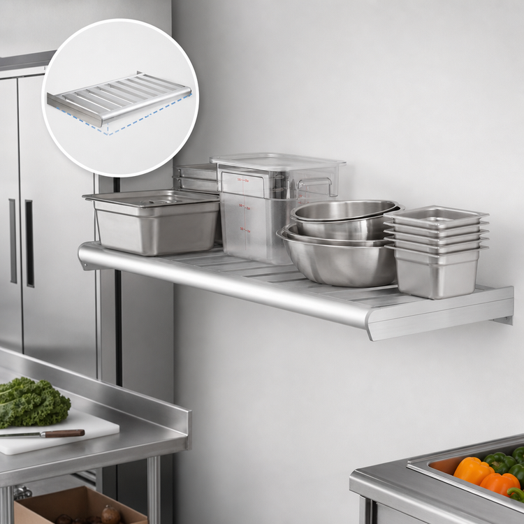 Product image #3 for New Age T-Bar Series 60" x 18" Aluminum Cantilever Wall-Mounted Shelf, 900 lb Capacity