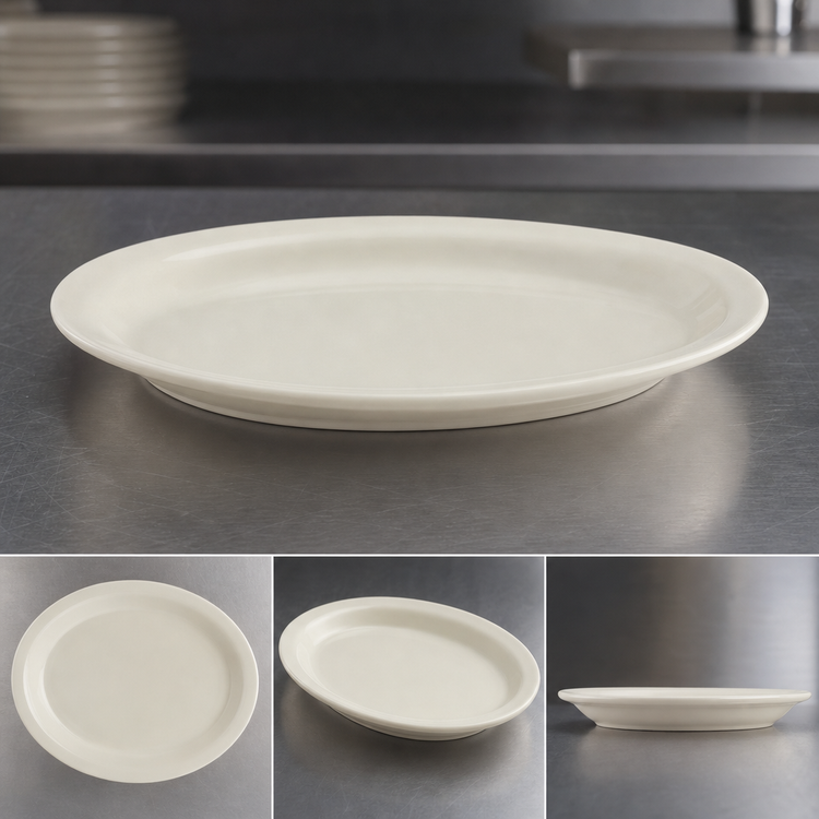 Product image #4 for Crestware Dover White 9-5/8 x 8 Inch Oval Vitrified Ceramic Platter with Narrow Rim