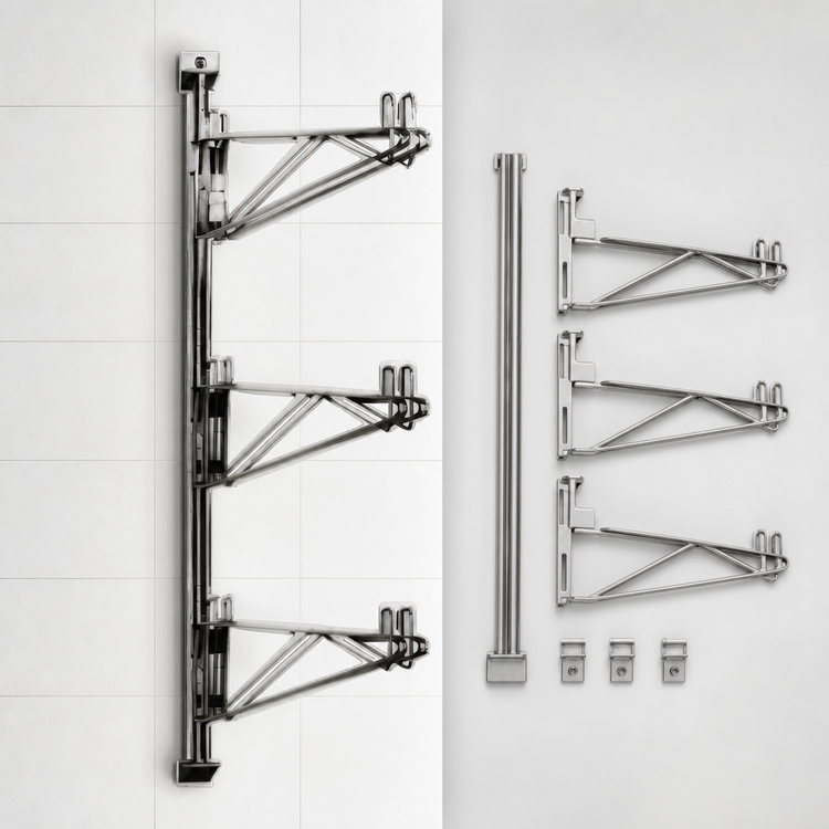 Product image #3 for Eagle Adjustable Post Wire Wall Mount 3-Shelf Mid Unit for 14-Inch Shelves, Stainless Steel, 54-Inch Post