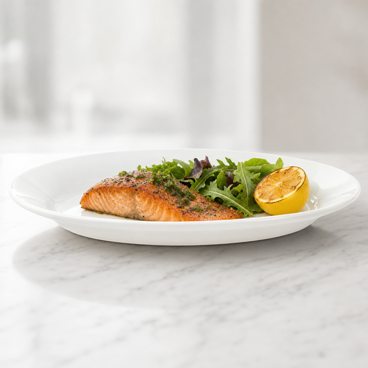 Product image #4 for Crestware Alpine White 15-1/2" x 10-1/4" Oval Ceramic Platter with Wide Rim and Rolled Edge
