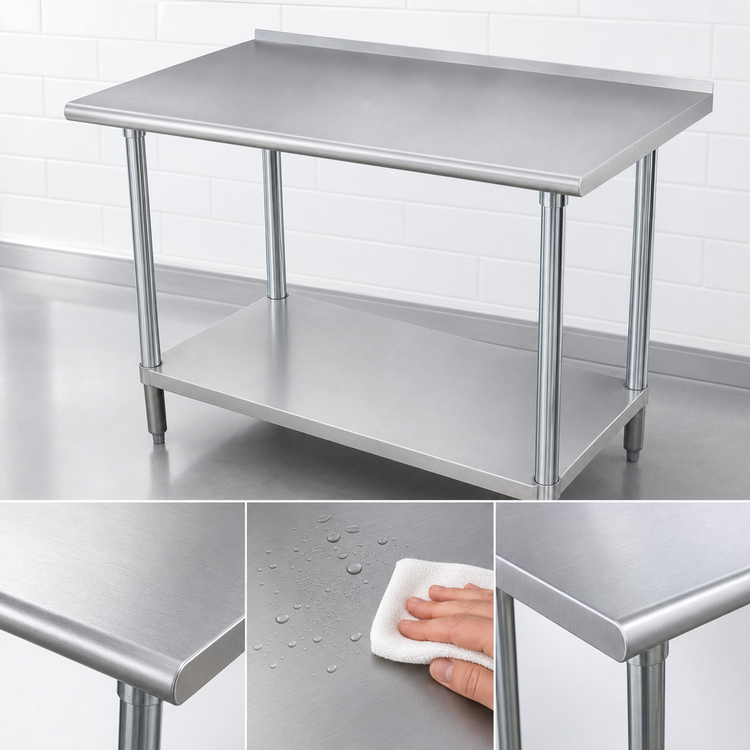 Product image #3 for Advance Tabco Special Value Series 30" x 30" 16-Gauge 304 Stainless Steel Corner Work Table with Adjustable Undershelf and 1-1/2" Rear Splash