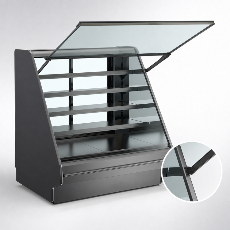 Product image #3 for Structural Concepts Fusion® 123-3/8" Flat Refrigerated Service Case with Lift-Up Front Glass, Rear Sliding Doors, and Remote DX Refrigeration