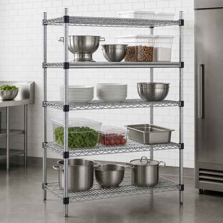 Product image #3 for EAGLEbrite Quad-Adjust 4-Tier Stationary Starter Wire Shelving Unit, 60"W x 24"D x 74"H, Zinc Finish