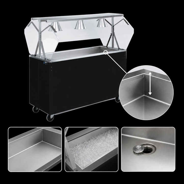 Product image #3 for Vollrath 2-Series Affordable Portable 4-Pan Non-Refrigerated Cold Food Station with Open Storage Base, Buffet Breath Guard, and Lights