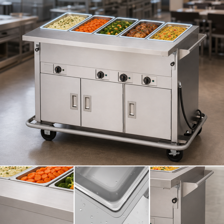 Product image #3 for Dinex ServeXpress DXPDME5PTSB Mobile Electric Hot Food Counter with 5 Sealed Wells
