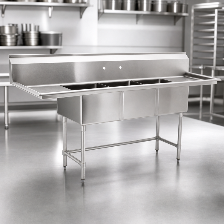 Product image #3 for Eagle Group BlendPort® BPFC Series Three-Compartment Stainless Steel Sink with 18 x 24 Bowls and Dual 24-Inch Drainboards