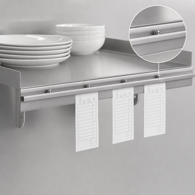 Product image #3 for Eagle Snap-n-Slide 12 x 12 Inch Wall-Mounted Shelf with Ticket Rail, 16-Gauge 430 Stainless Steel