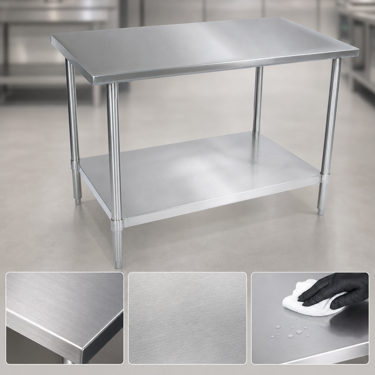 Product image #3 for John Boos Stallion 60-Inch x 30-Inch 16 Gauge Stainless Steel Top Work Table with Galvanized Base and Adjustable Undershelf