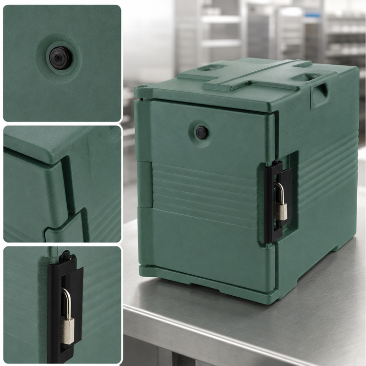 Product image #4 for Cambro Ultra Pan Carrier Non-Electric Front-Loading Insulated Food Pan Carrier with Security Package, Granite Green