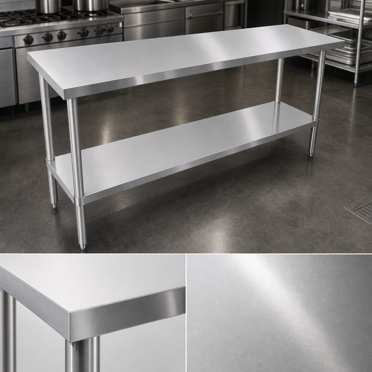 Product image #3 for Sapphire 60-Inch x 18-Inch 18/430 Stainless Steel Flat Top Worktable with Undershelf