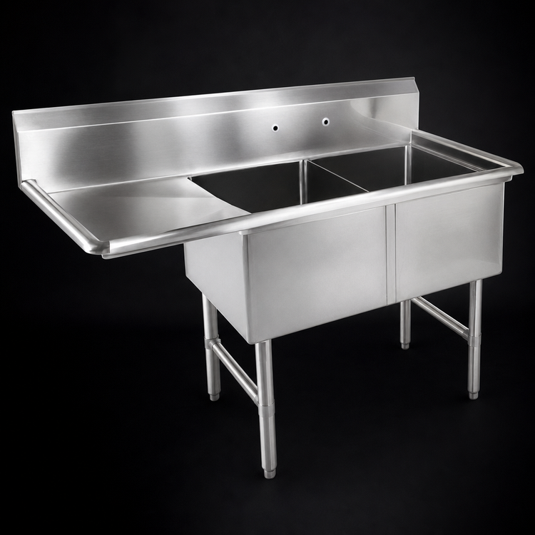 Product image #3 for John Boos B-Series 2-Compartment Sink with Left Drainboard, 16-Gauge Stainless Steel, 54-3/16" x 25-1/2" x 44"