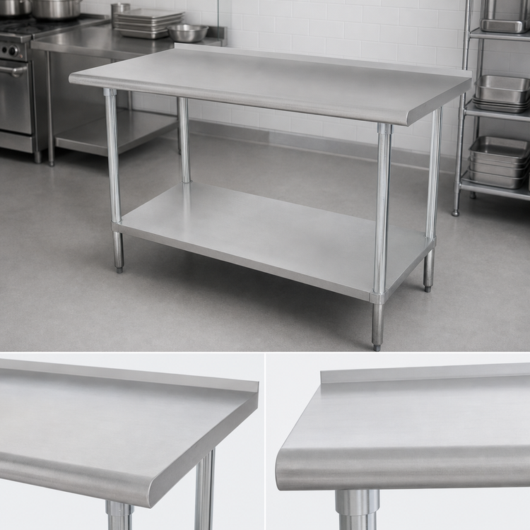 Product image #3 for Advance Tabco Special Value Series Stainless Steel Work Table, 72" W x 24" D, 16 Gauge 430 Top, 1-1/2" Rear Backsplash